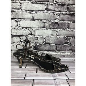 Karl Lagerfeld Paris Demas Black Ivory Leather Strap Heels Women Sz 9.5M US/40.5